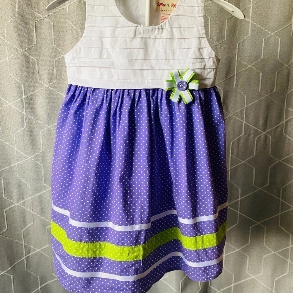 TOFFEE APPLE-adorable purple and white polka dot dress, girls sz 5
